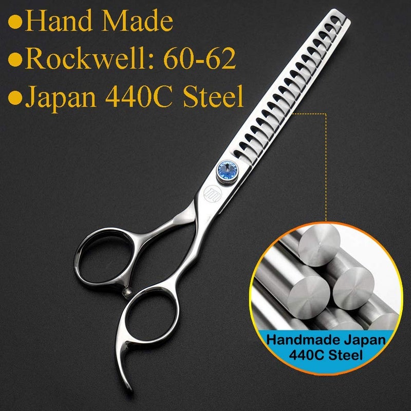 Moontay Professional 7.0" Dog Grooming Chunkers Scissors, Upward Curved Pets Grooming Thinning/Blending Shears - Japan 440C Stainless Steel for Pet Groomers or Family DIY Use 18 Teeth - Image 4